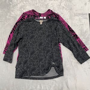 Chicos Shirts Womens 0 US 4/6 Pink Black Travelers Tunic Paisley Slinky Lot of 2